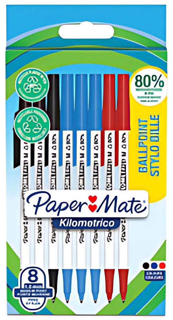 Paper:Mate Stylo à bille Kilometrico, blister de 8, assorti