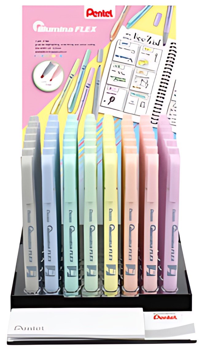 Pentel Surligneur Illumina Flex Pastel, présentoir de 48