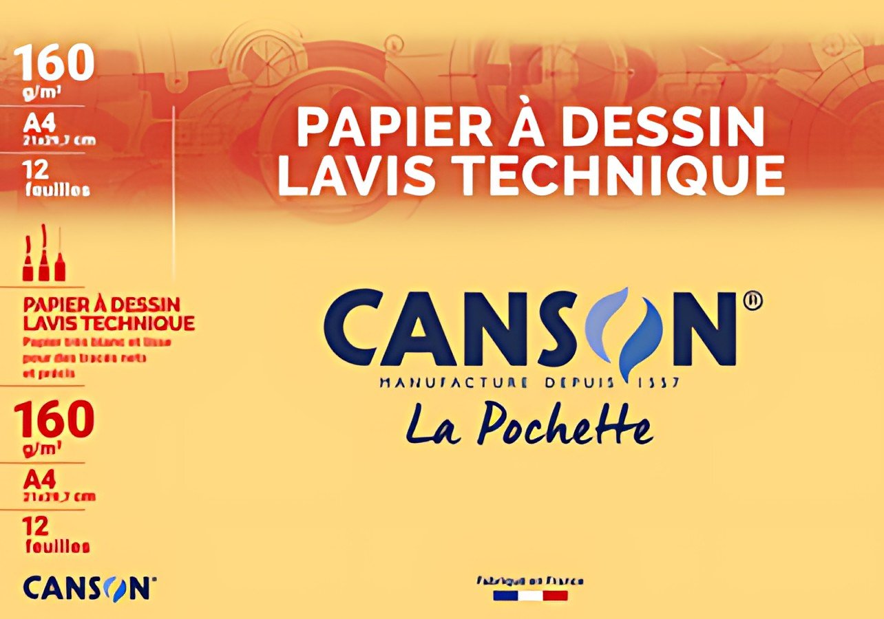CANSON Papier à dessin Lavis technique, A4, 160 g/m2, blanc