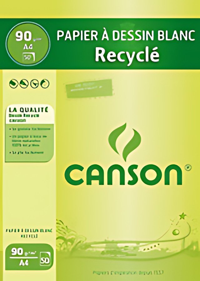 CANSON Bloc de papier à dessin recyclé, A4, 90 g/m2, blanc