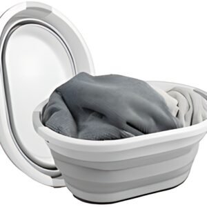 Linden Berg Corbeille à linge, pliable, gris/blanc