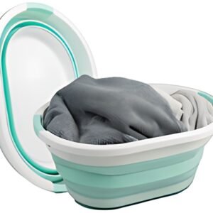 Linden Berg Corbeille à linge, pliable, turquoise/blanc