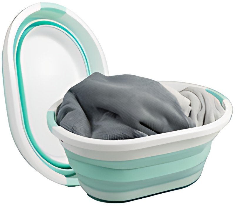 Linden Berg Corbeille à linge, pliable, turquoise/blanc
