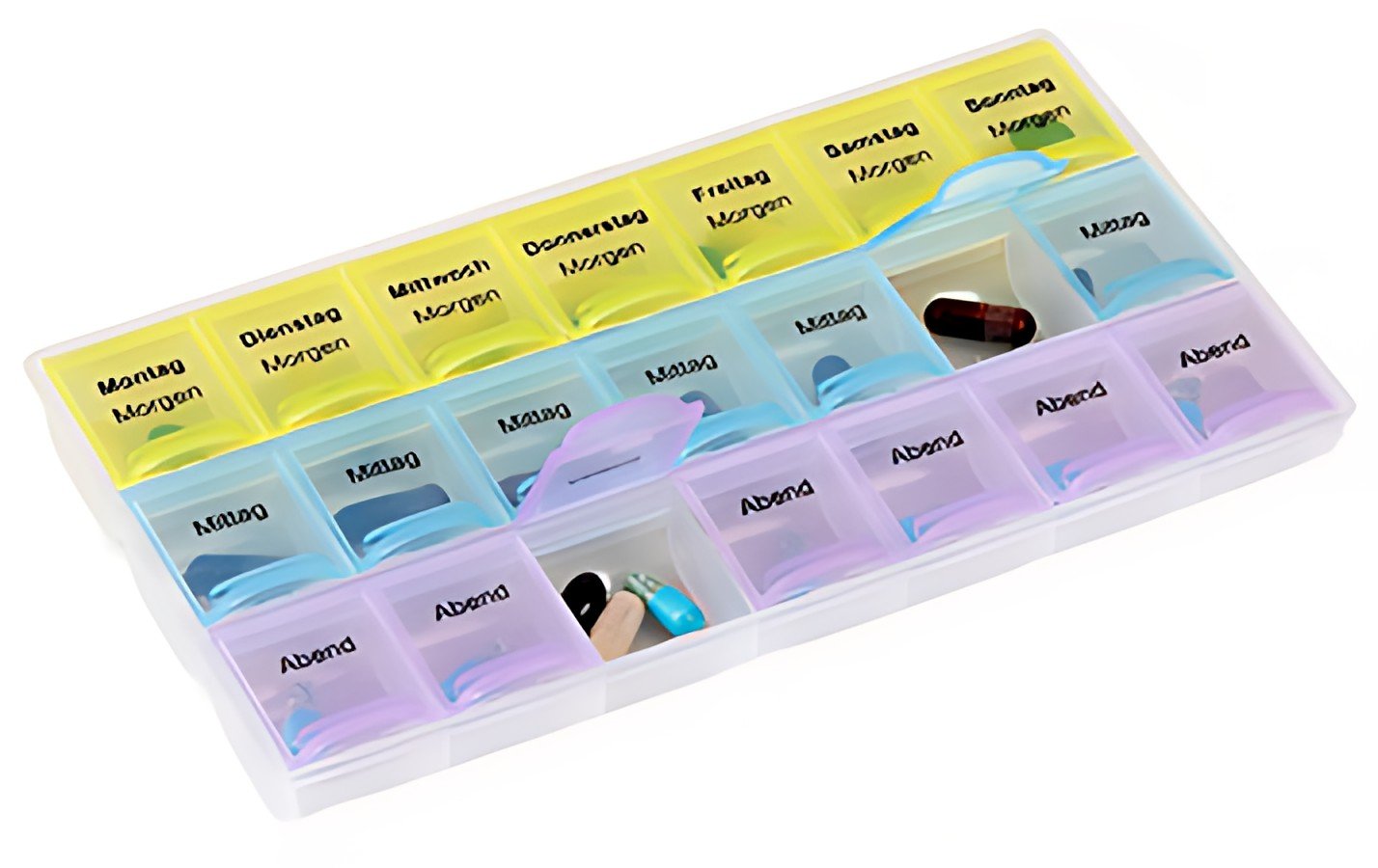 HARO Pilulier semainier, pour 7 jours, 3 cases, multicolore