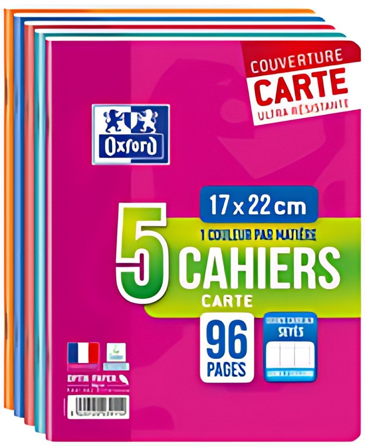 Oxford Cahier piqûre, 170 x 220 mm, seyès, 96 pages,lot de 5