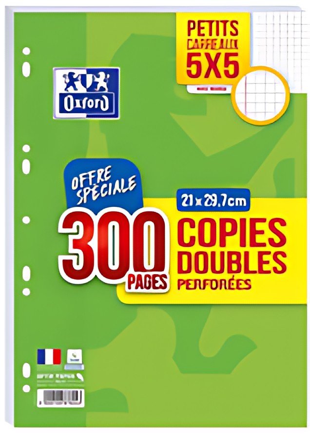 Oxford Copies doubles perforées, A4, quadrillé, avec marge