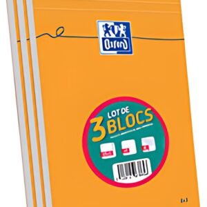 Oxford Bloc-notes, A5, quadrillé, 80 feuilles, lot de 3