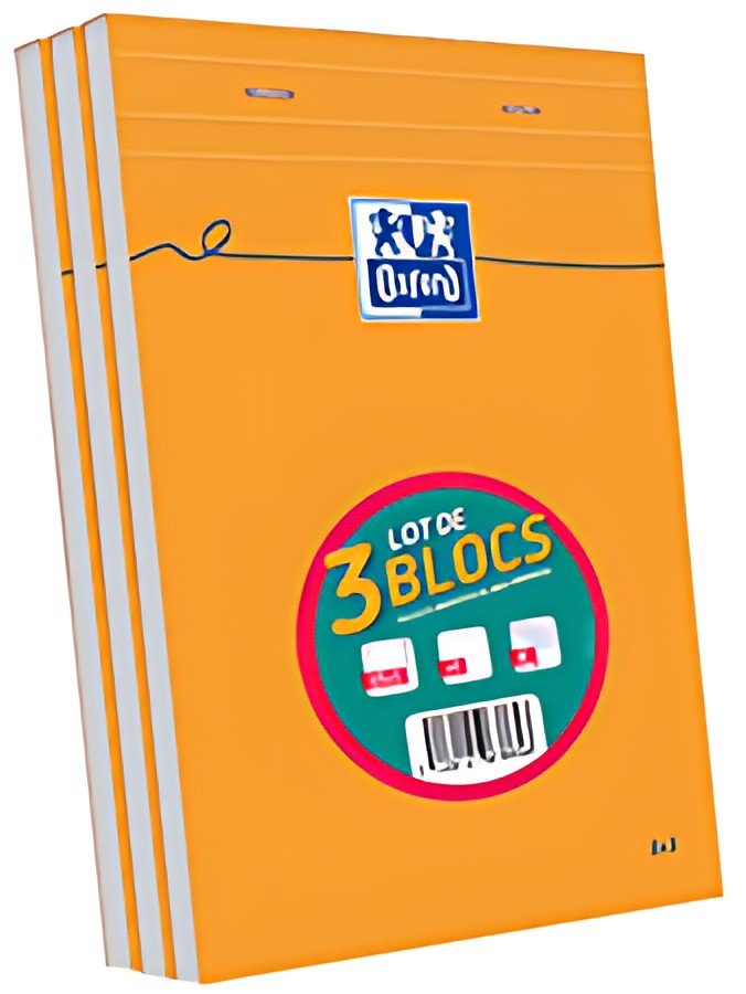 Oxford Bloc-notes, A5, quadrillé, 80 feuilles, lot de 3