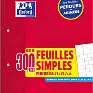Oxford Bloc de feuilles simples perforées, A4, seyès