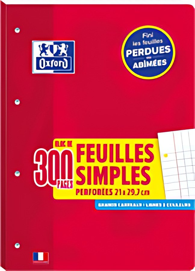 Oxford Bloc de feuilles simples perforées, A4, seyès