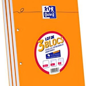 Oxford Bloc-notes, A4, quadrillé, perforé 4 trous, lot de 3