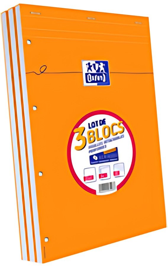 Oxford Bloc-notes, A4, quadrillé, perforé 4 trous, lot de 3