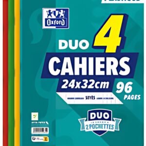 Oxford Cahier à pochettes DUO, 240 x 320 mm, seyès,pack de 4