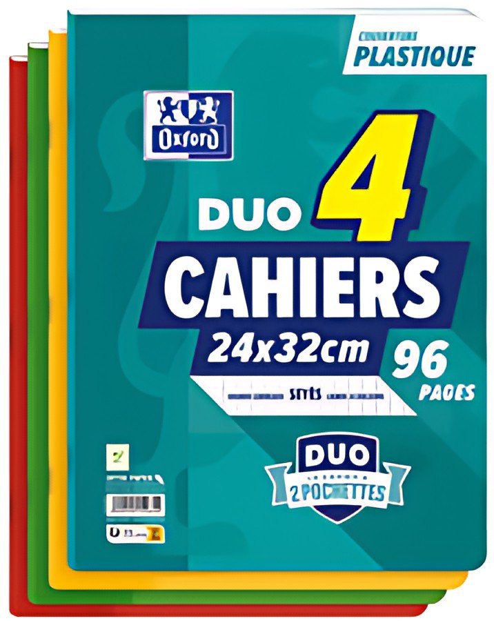 Oxford Cahier à pochettes DUO, 240 x 320 mm, seyès,pack de 4