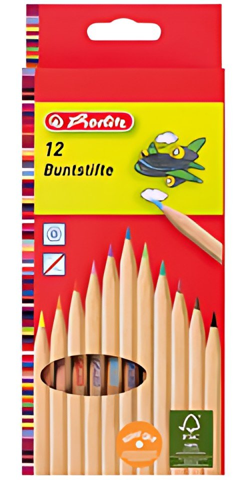 herlitz Crayons de couleur, étui de 12, bois naturel