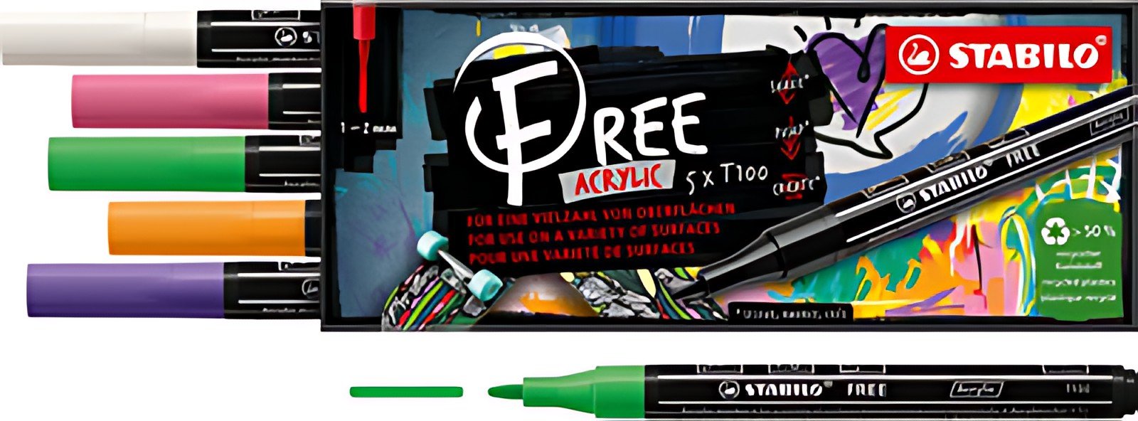 STABILO Marqueur acrylique FREE T100, set de 5 "Spring"