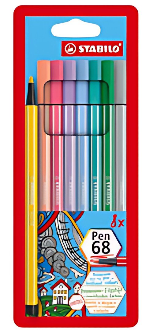 STABILO Feutre Pen 68 PASTEL, étui en carton de 8