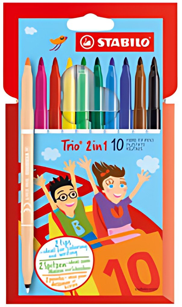 STABILO Feutre/feutre à pointe fine Trio 2en1 enfants, étui