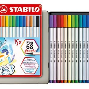 STABILO Feutre pinceau Pen 68 brush, étui en métal de 15