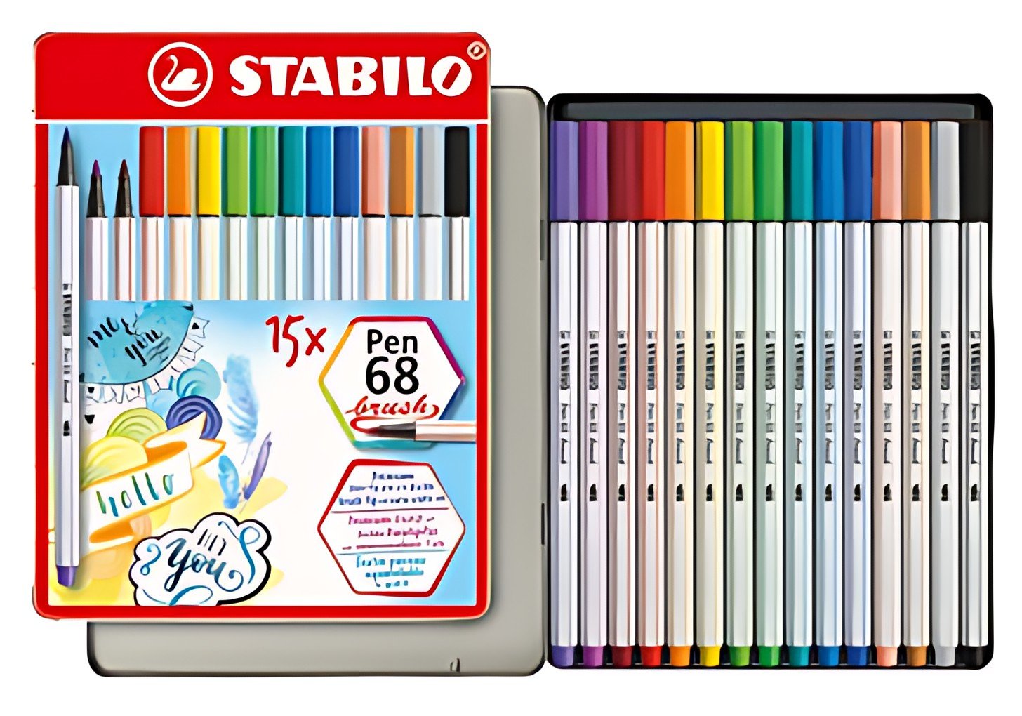 STABILO Feutre pinceau Pen 68 brush, étui en métal de 15