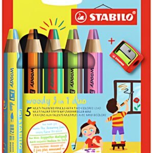 STABILO Crayon multi-talents woody 3 en 1 duo, étui de 5