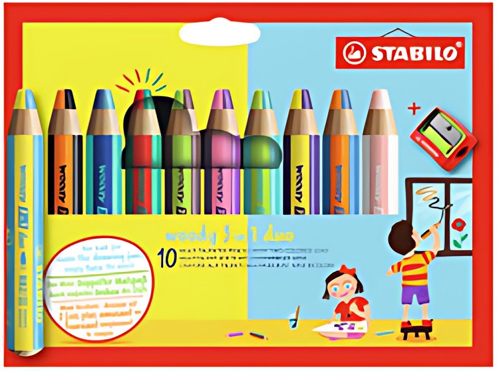 STABILO Crayon multi-talents woody 3 en 1 duo, étui de 10