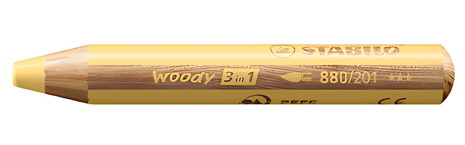 STABILO Crayon multi-talents woody 3en1, rond, jaune pastel