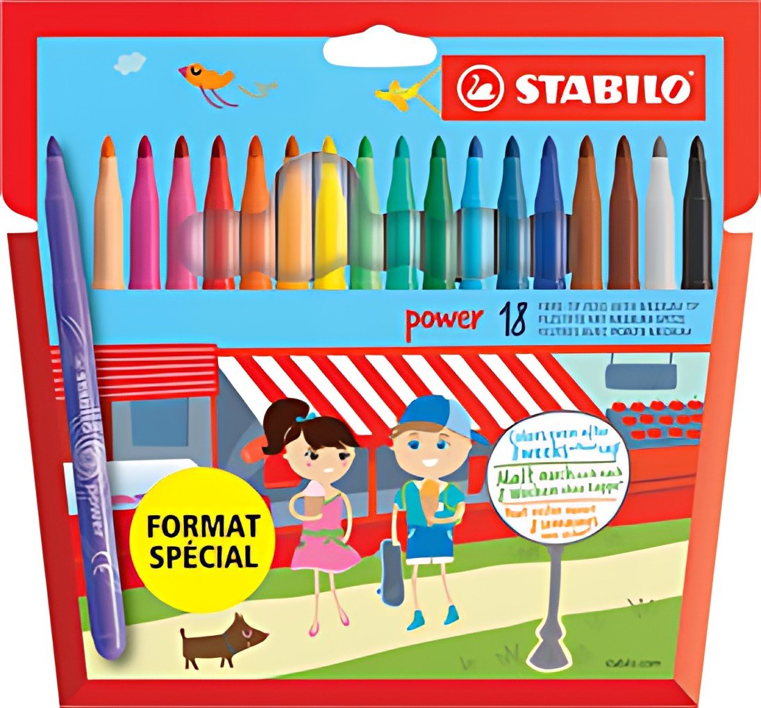 STABILO Feutre power, rond, étui en carton de 18