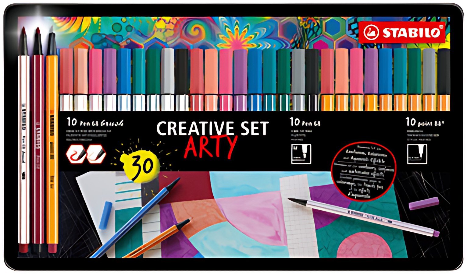 STABILO Set Créatif "ARTY", étui en métal de 30 pièces
