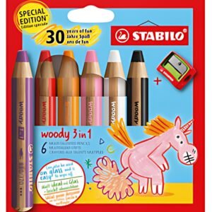 STABILO Crayon multi-talents woody 3 en 1, étui de 6 Licorne