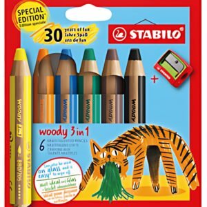 STABILO Crayon multi-talents woody 3 en 1, étui de 6 Tigre