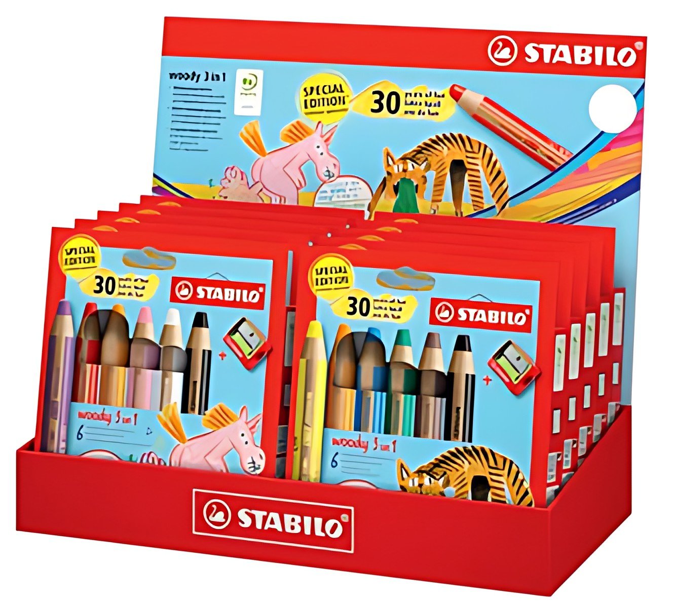 STABILO Crayon multi-talents woody 3 en 1, présentoir 30 ans