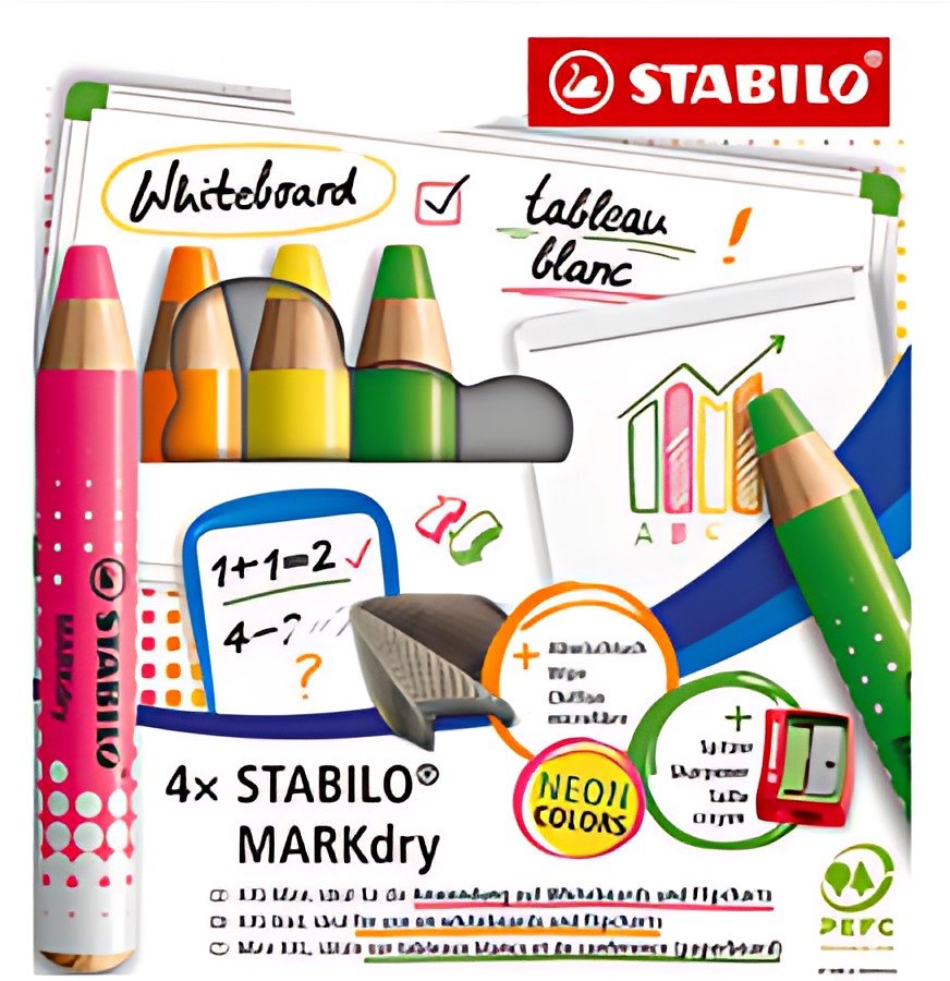 STABILO Crayon marqueur MARKdry FLUO, étui de 4