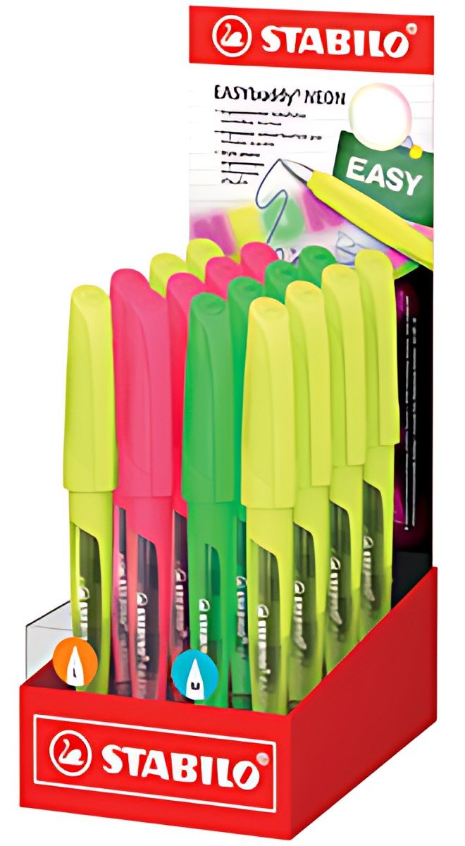 STABILO Stylo plume EASYbuddy FLUO L/M, présentoir de 16