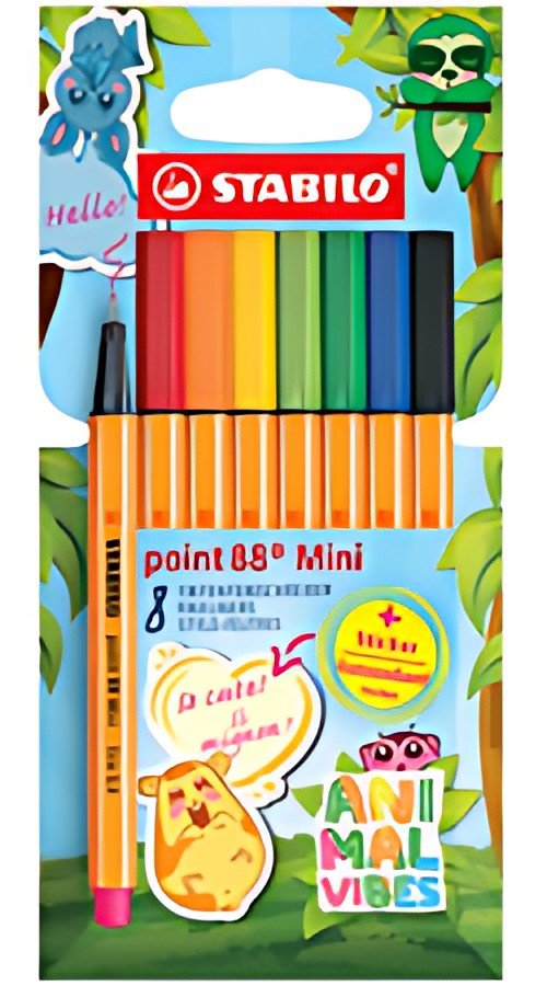 STABILO Feutre fin point 88 Mini Animal Vibes, étui de 8