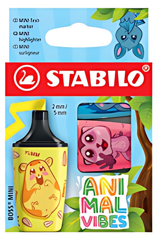 STABILO Surligneur BOSS MINI Animal Vibes, étui carton de 3