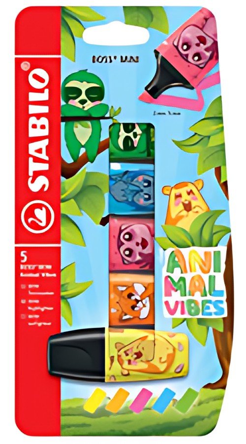 STABILO Surligneur BOSS MINI Animal Vibes, étui carton de 5