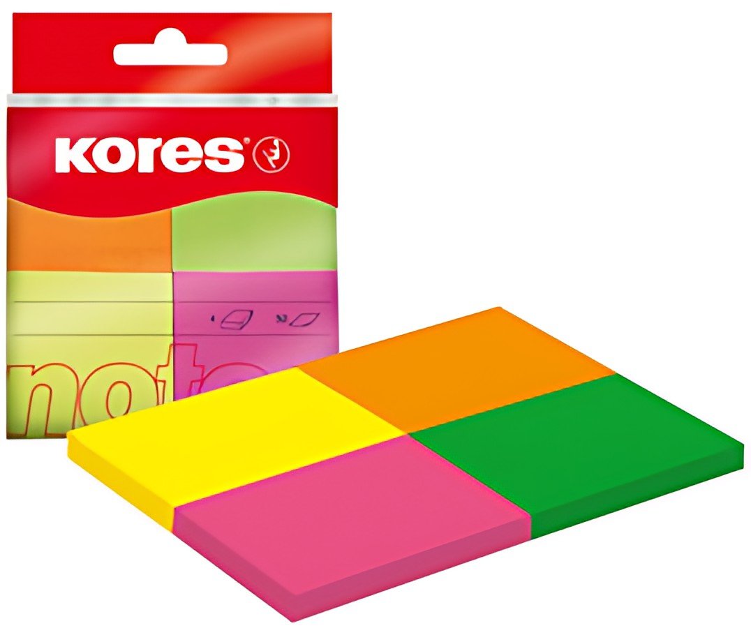 Kores Note adhésive "Multicolour", 40 x 50 mm, couleurs fluo