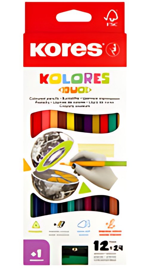 Kores Crayons de couleur "DUO", étui carton de 12 + taille-