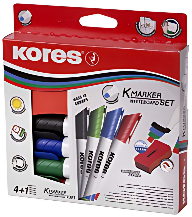 Kores Kit de marqueurs pour tableau blanc, 4 marqueurs +