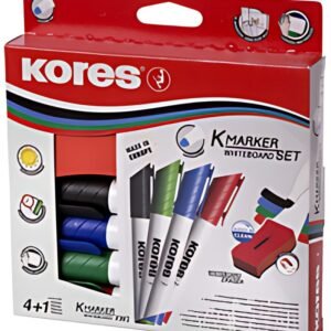 Kores kit de marqueurs pour tableau blanc, 4 marqueurs +