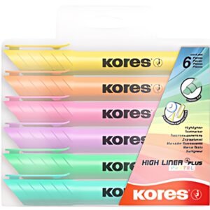 Kores Surligneur "HIGH LINER PLUS", couleurs pastel, étui 6
