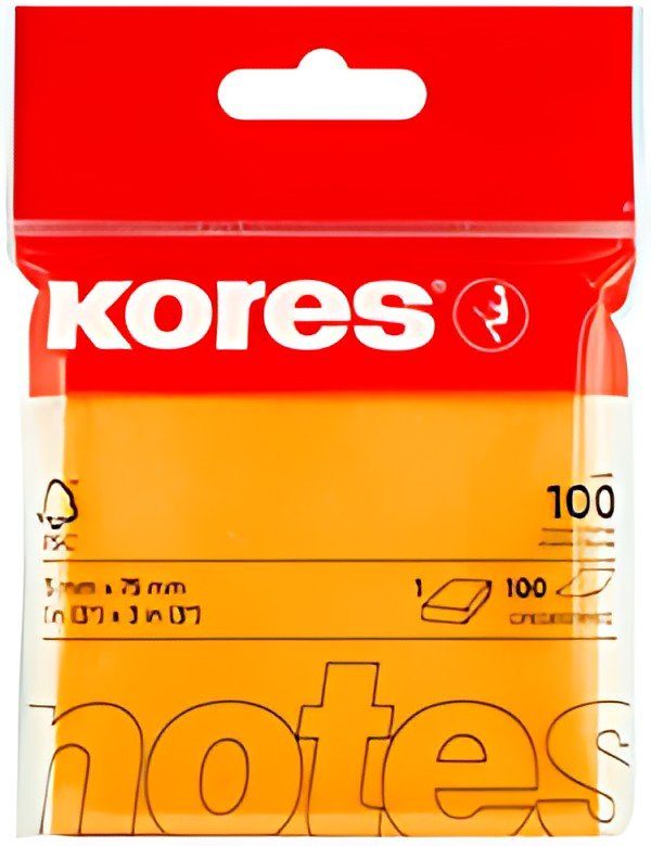 Kores Note adhésive "NEON", 75 x 75 mm, uni, orange fluo