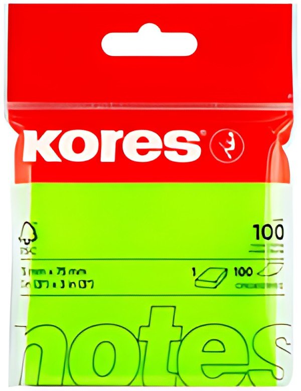 Kores Note adhésive "NEON", 75 x 75mm, uni, jaune fluo