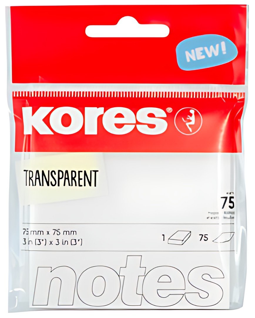 Kores Notes adhésives "TRANSPARENT", 75 x 75 mm, uni