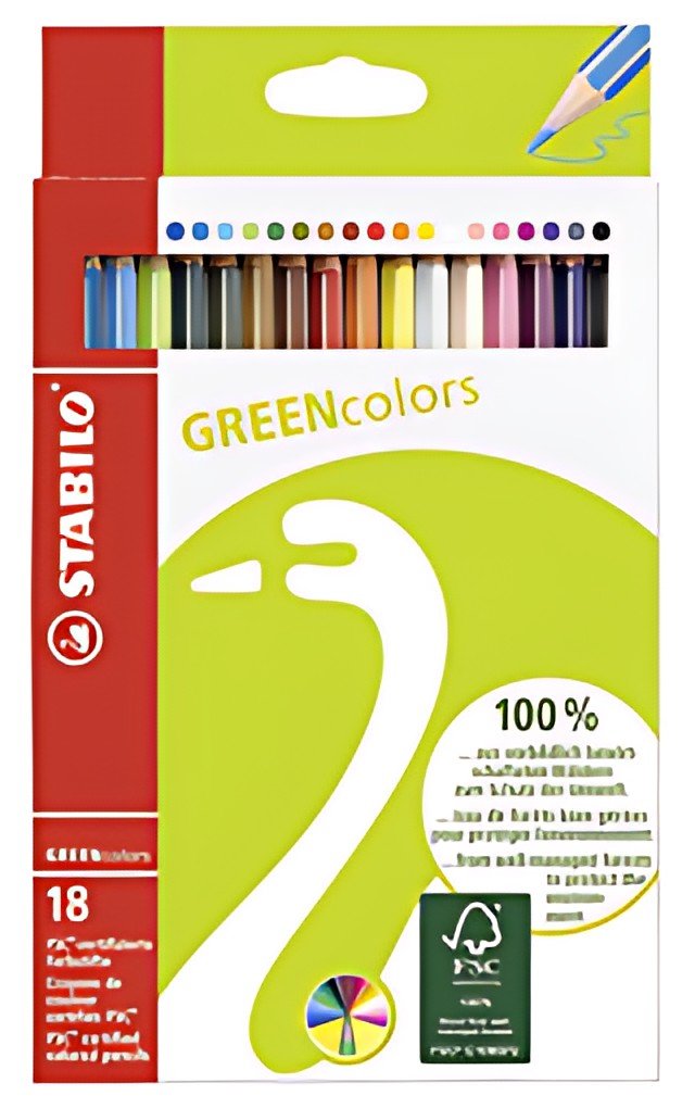 STABILO Crayon de couleur GREENcolors, étui carton de 18