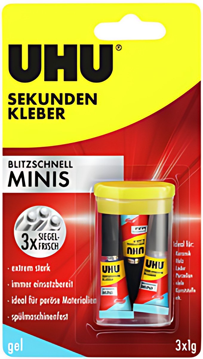 UHU Colle instantanée MINIS GEL, 3 tubes de 1 g