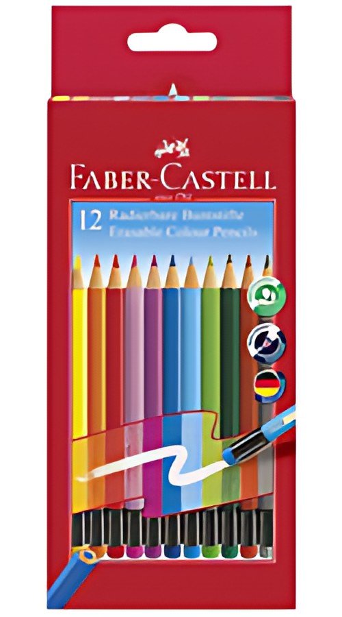 FABER-CASTELL Crayon de couleur gommable, étui carton de 12