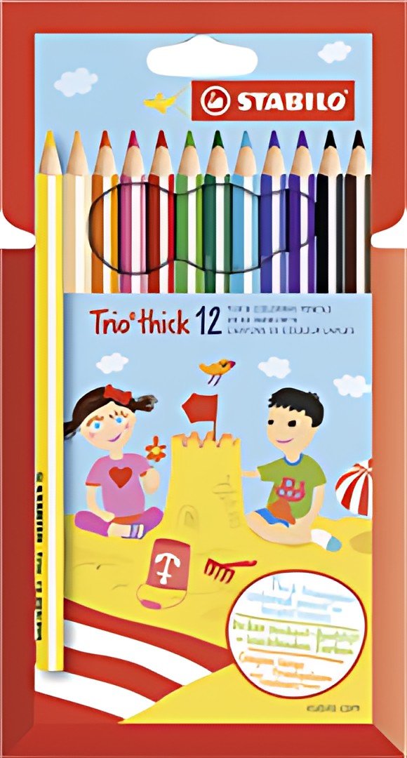 STABILO Crayon de couleur Trio long, corps large, étui de 12