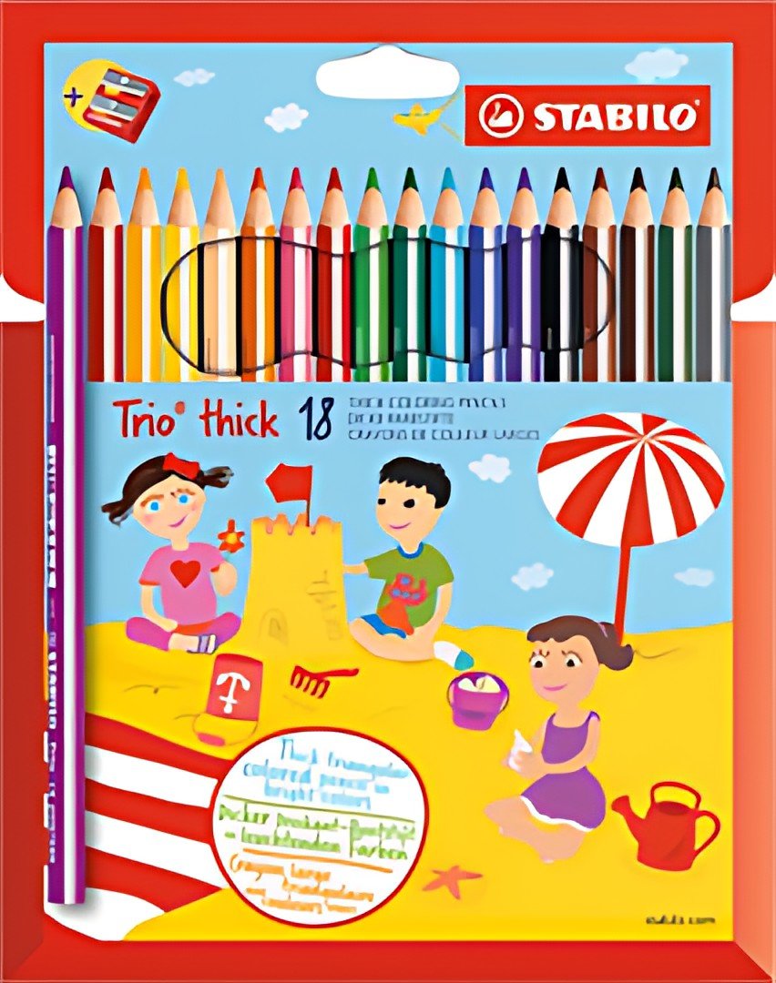 STABILO Crayon de couleur Trio long, corps large, étui de 18